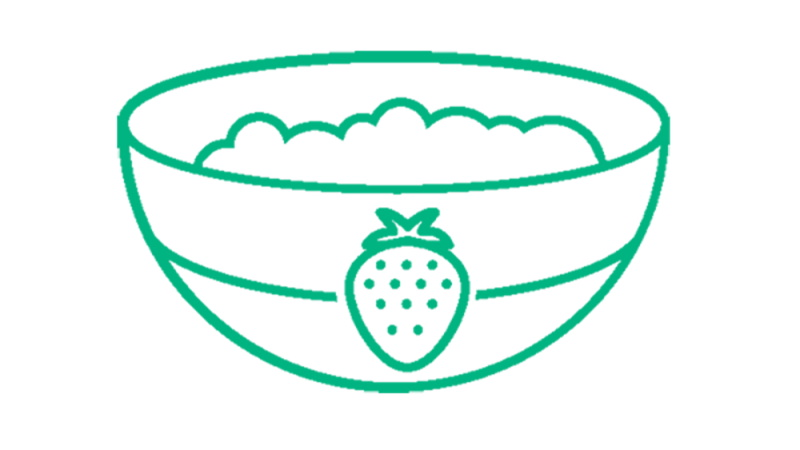 fruta cocida en puré en una ilustración verde de cuenco