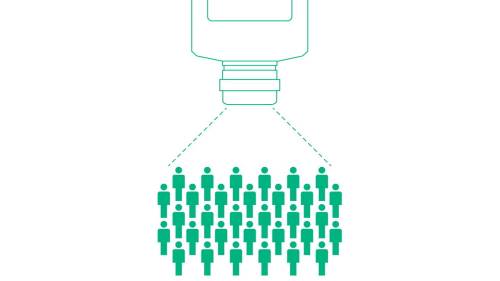 Muchas personas con una botella en la parte superior ilustración verde