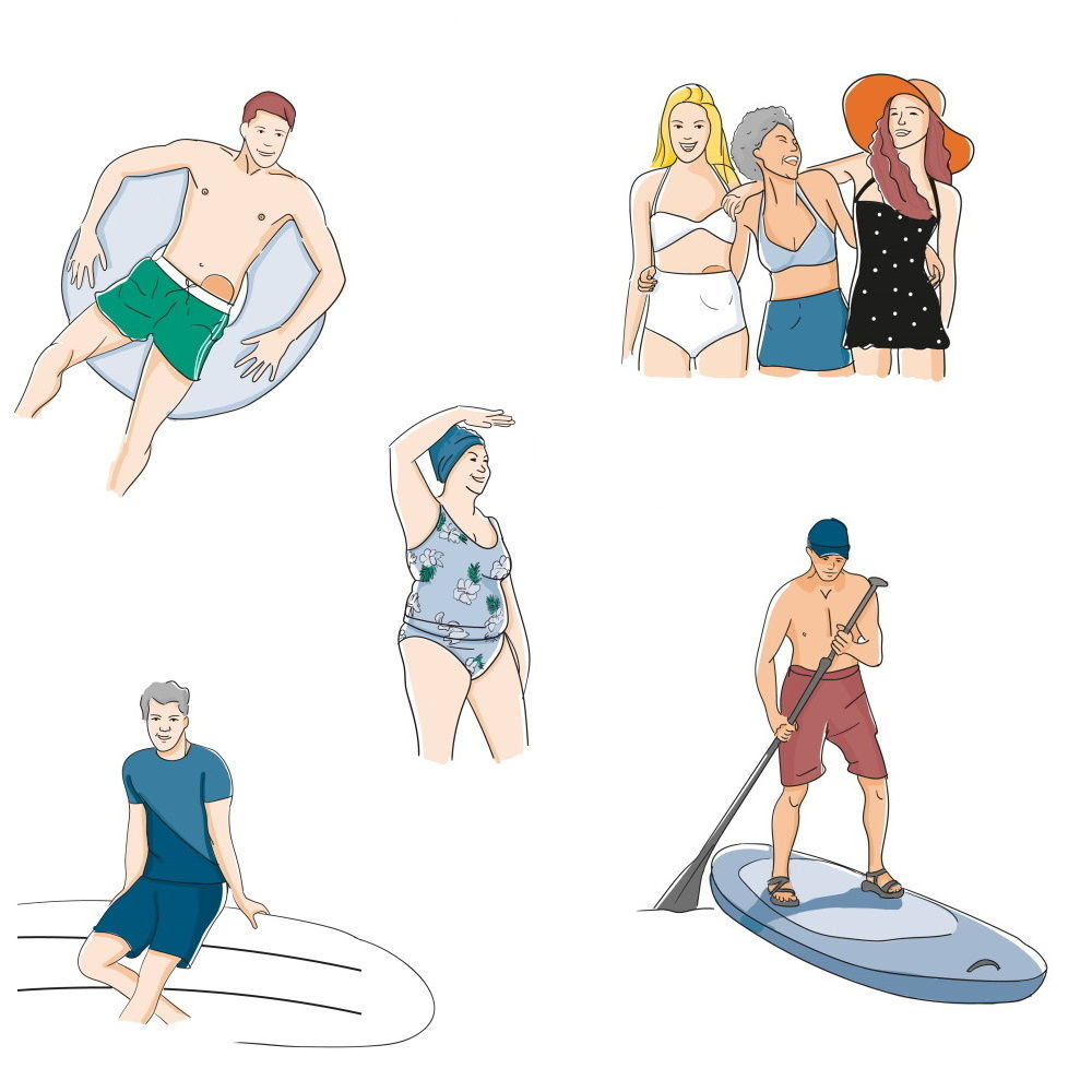 ilustración de personas con trajes de baño